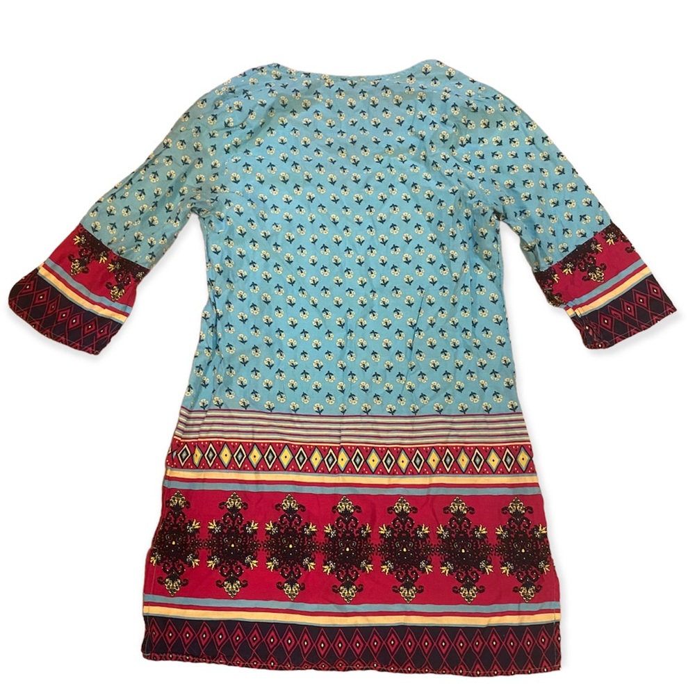 Old Navy Floral Multicolor swim coverup Tunic 3/4 Sleeves Gauze V-neck Top - Picture 3 of 5